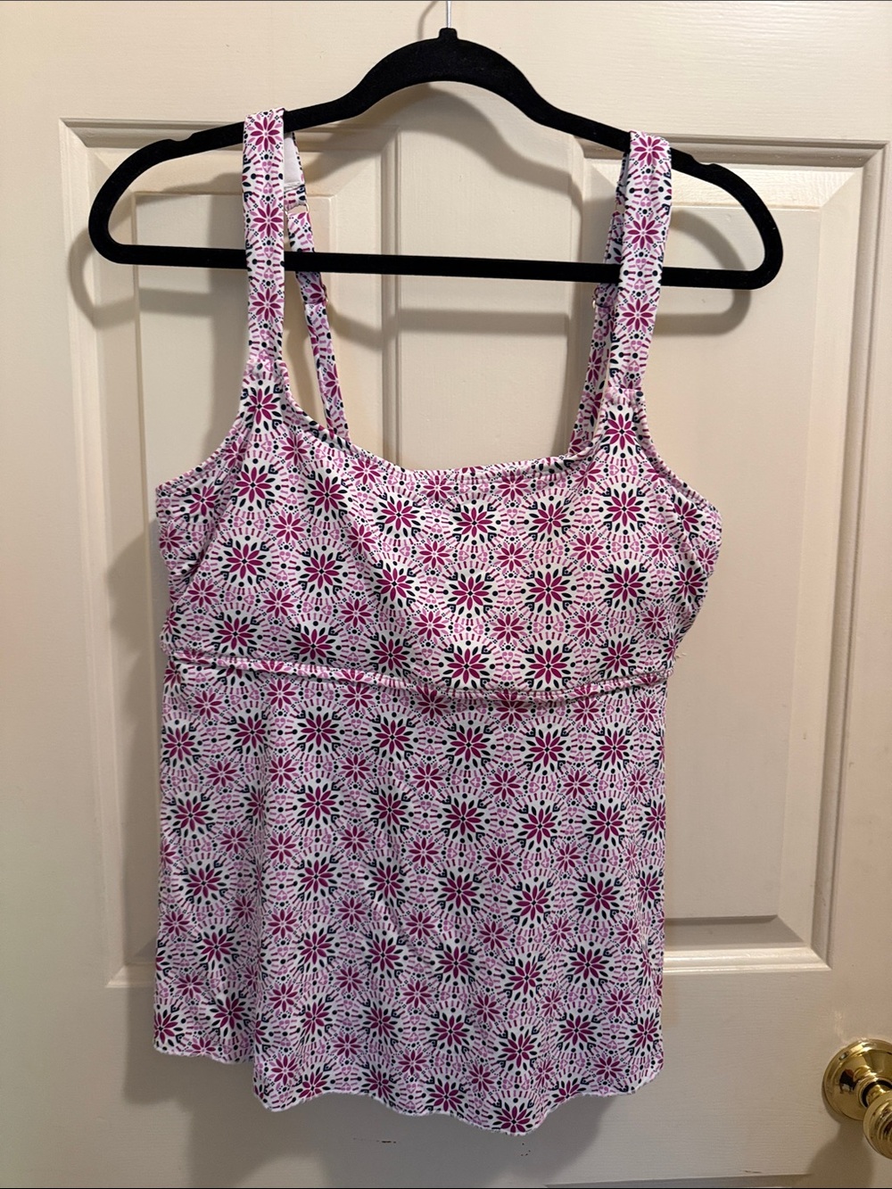 Lands' End Pink and Navy Floral Tankini Top